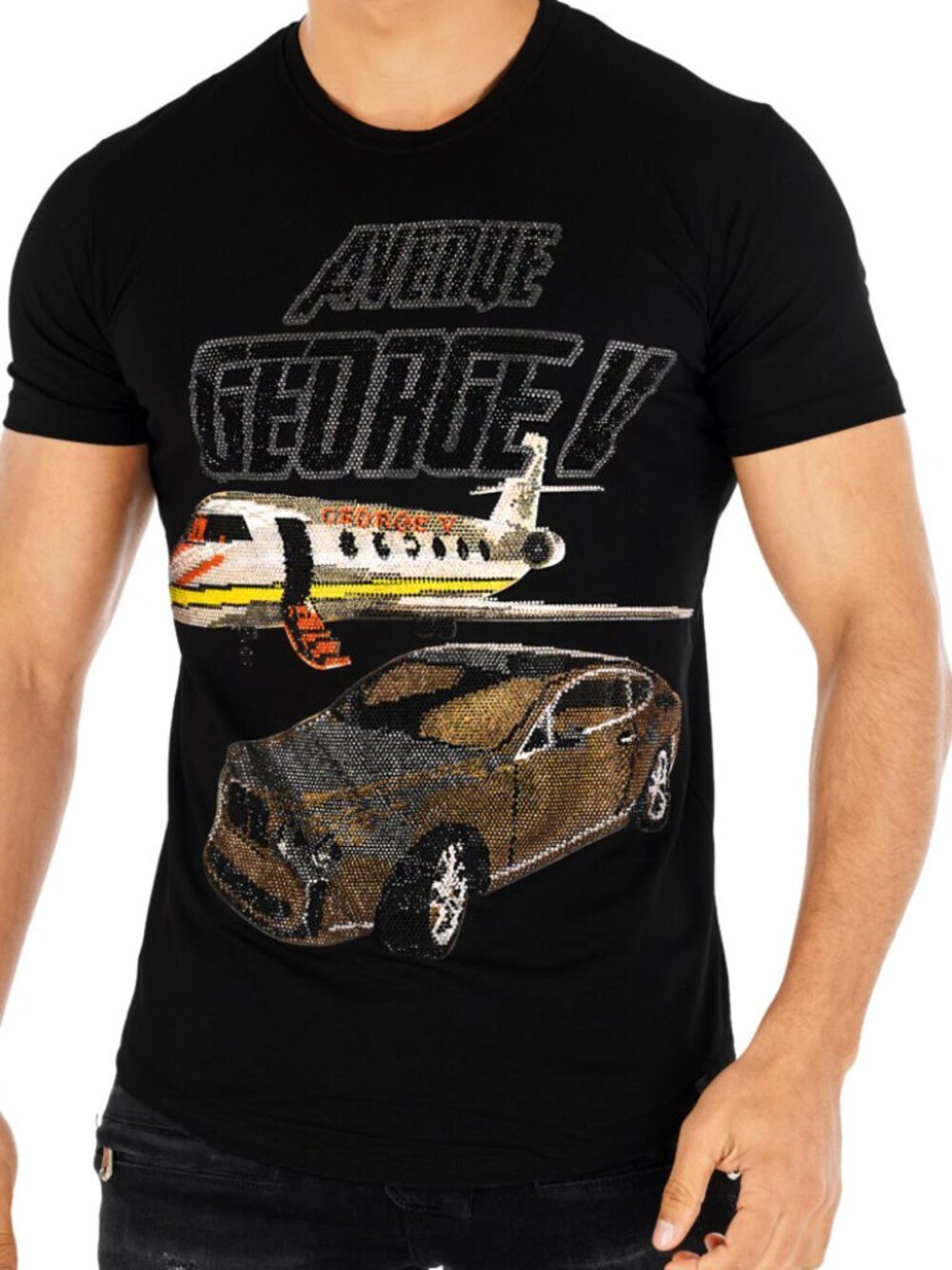 Avenue George V Paris T-Shirt Men's Black Short Sleeve Shirt GV-2074 Large NWT